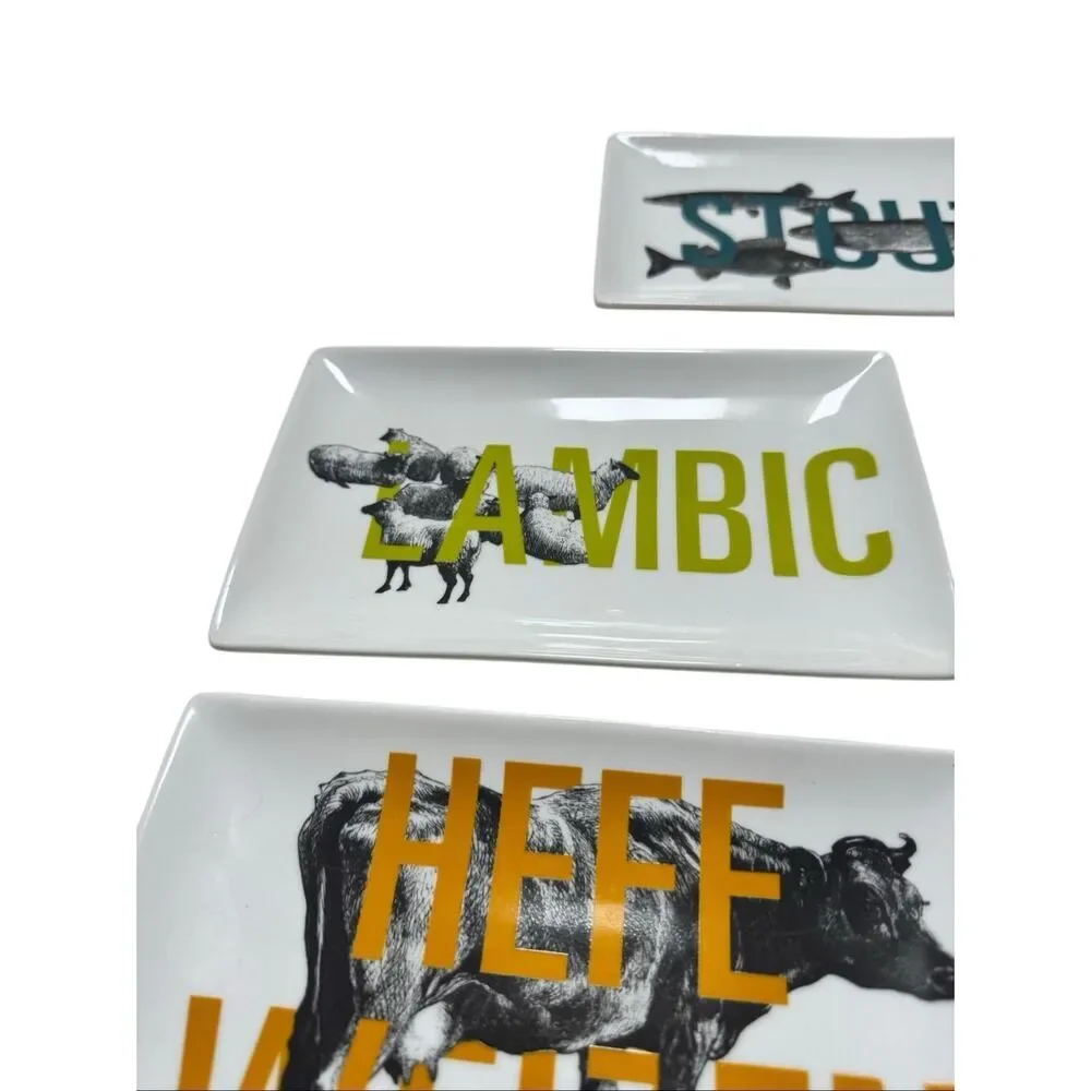 5 CRATE & BARREL CRAFT BEER MICROBREW CERAMIC APPETIZER DESSERT BARWARE PLATES